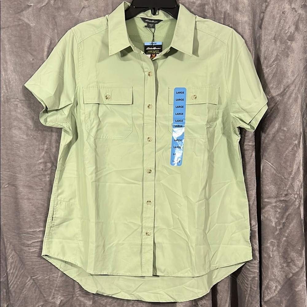 Eddie Bauer Green Short Sleeve Button Down Shirt